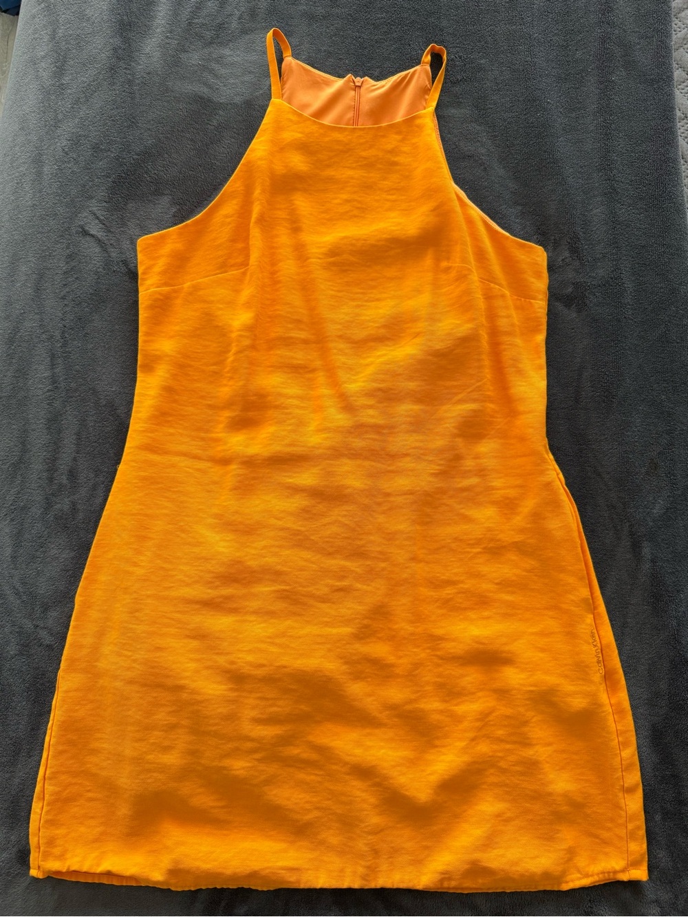 Calvin Klein Sleek Halter Mini Dress in Bright Orange
